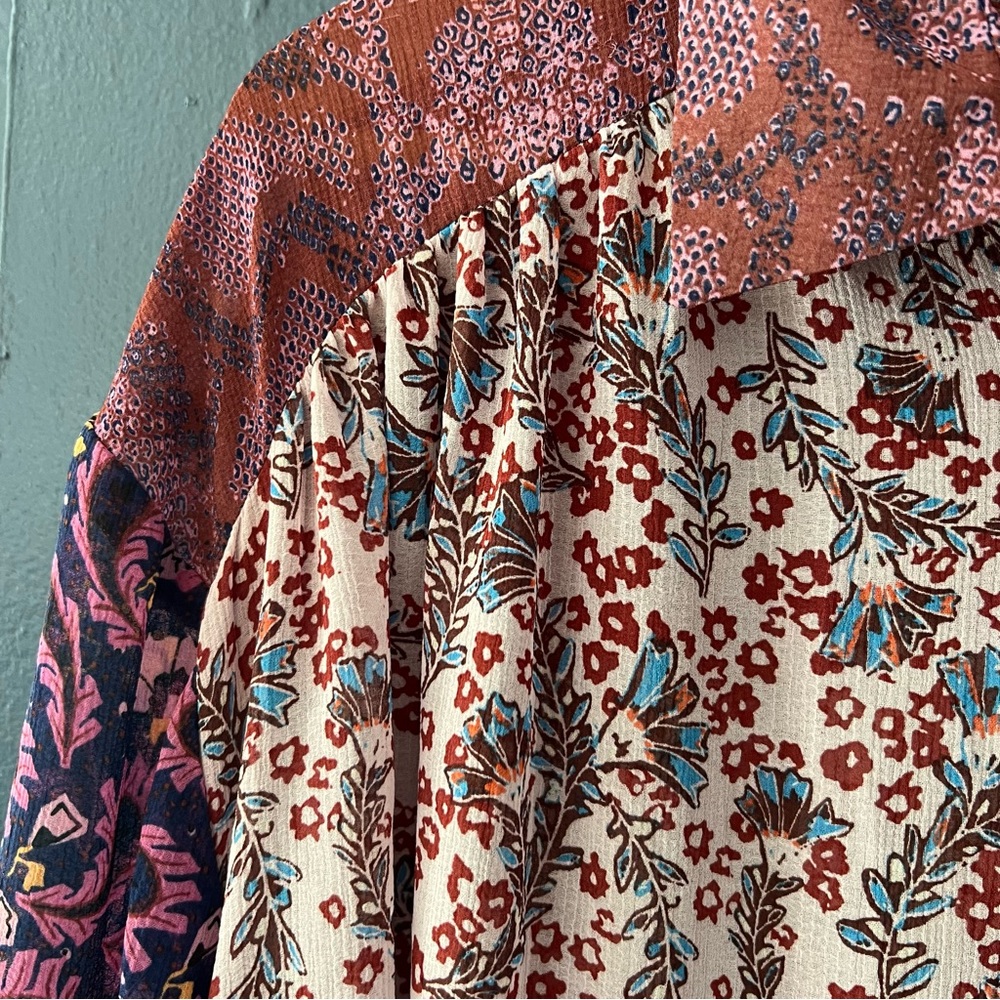 Free People Floral Patchwork Button-Up Blouse - image 3